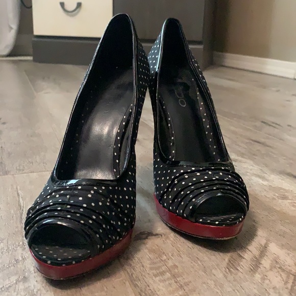 Aldo size 7.5 black and white polka dot black high heels - Picture 2 of 4